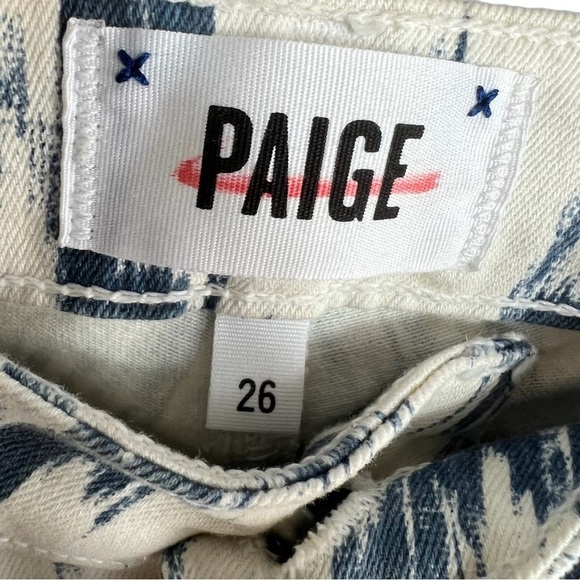 PAIGE Verdugo Ikat Cotton Tribal Print Pants in Blue / White Size 26 - Picture 6 of 7